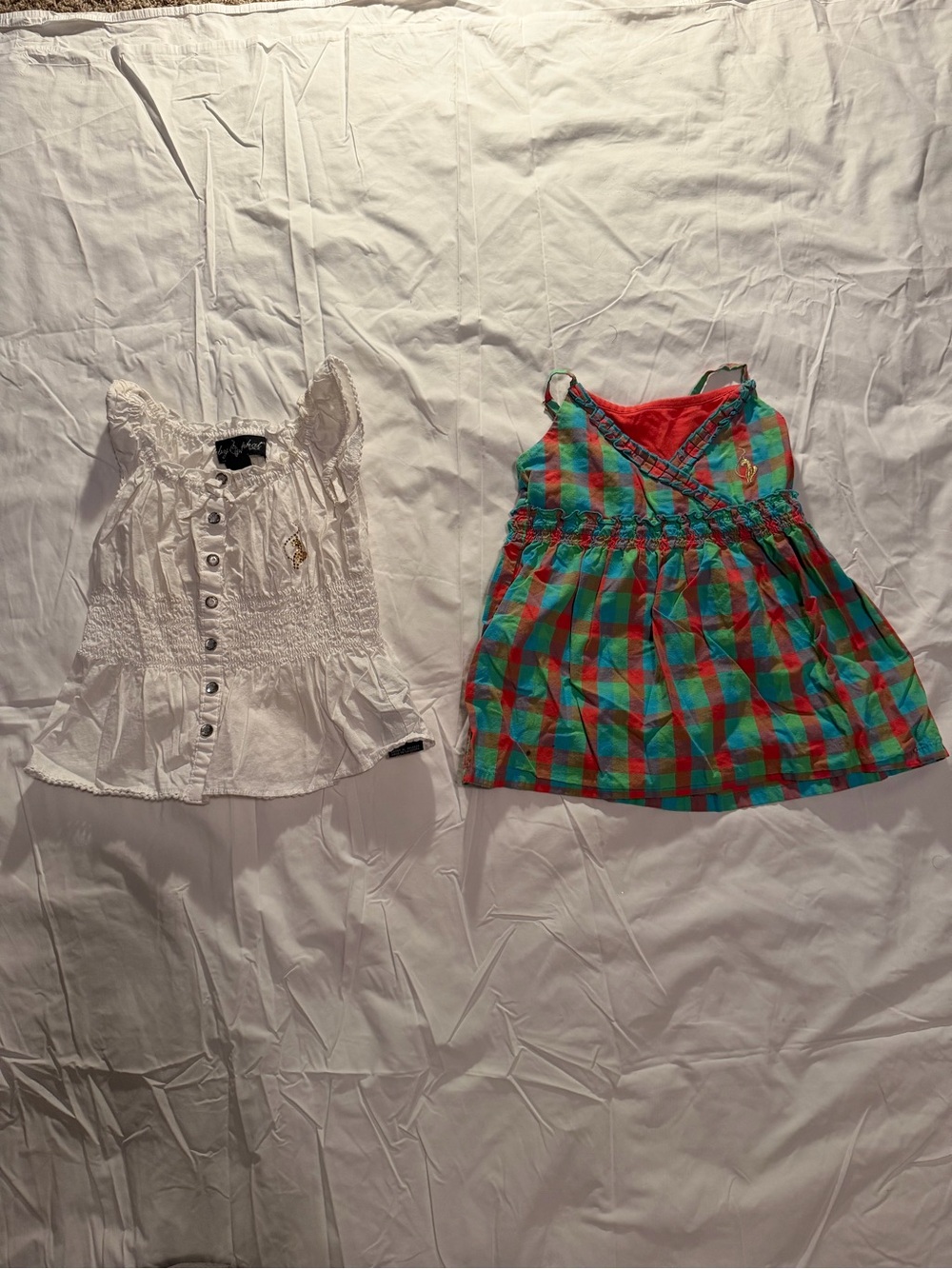 2p girl’s Baby Phat bundle size 4T White and a colorful plaid babydoll tops